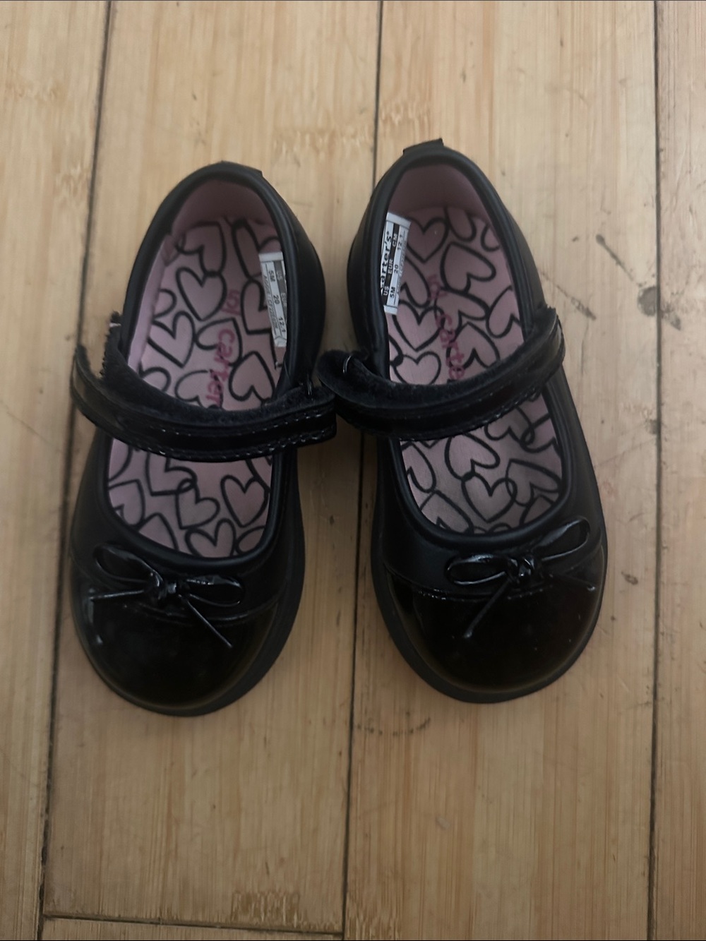 Carter's Black Patent Mary Jane Shoes with Pink Heart Insole